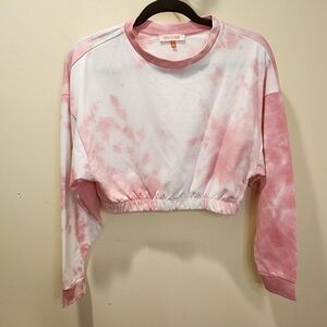 MELE E PERE Juniors tie Dye pink and white crop top sweater size S